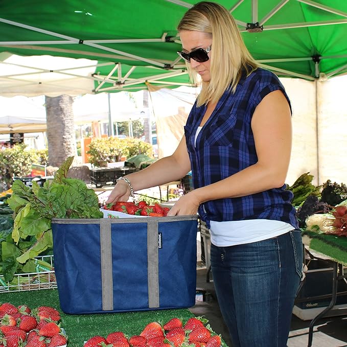 Farmer's Market Eco Basket 3PK- Blue w/Grey Trim