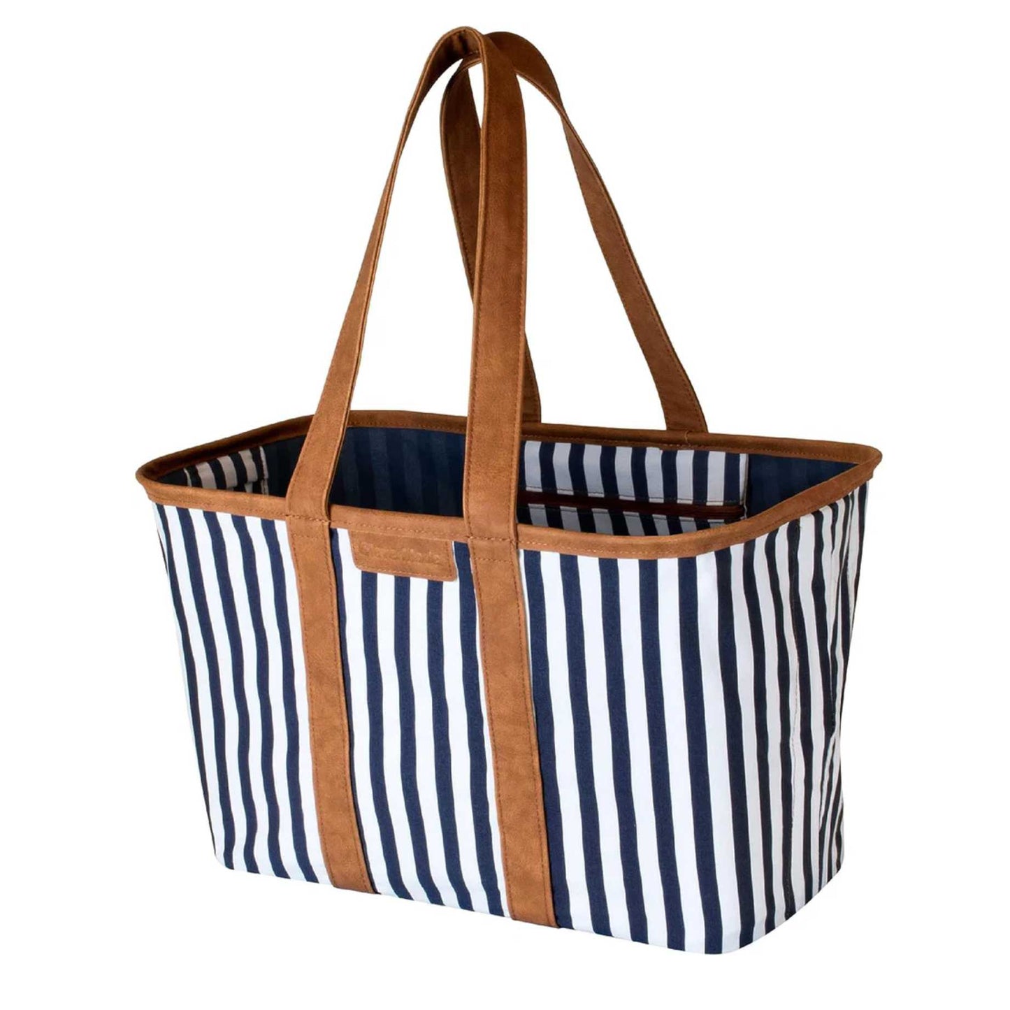 Collapsible LUXE Tote - Navy Stripes