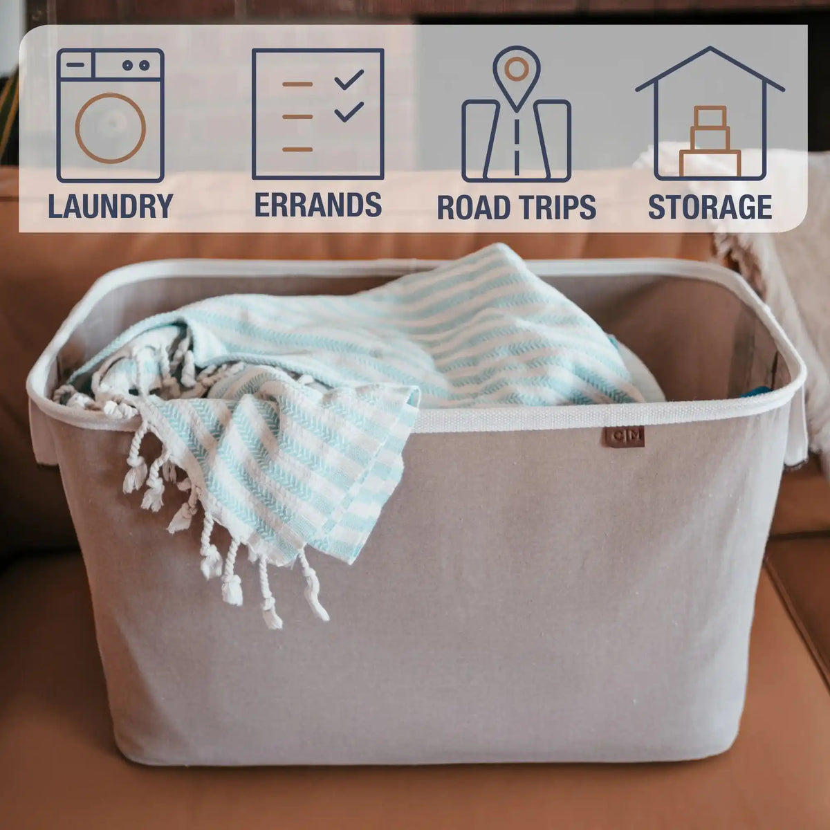 Collapsible Laundry Basket LUXE - Herringbone  Clevermade Australia