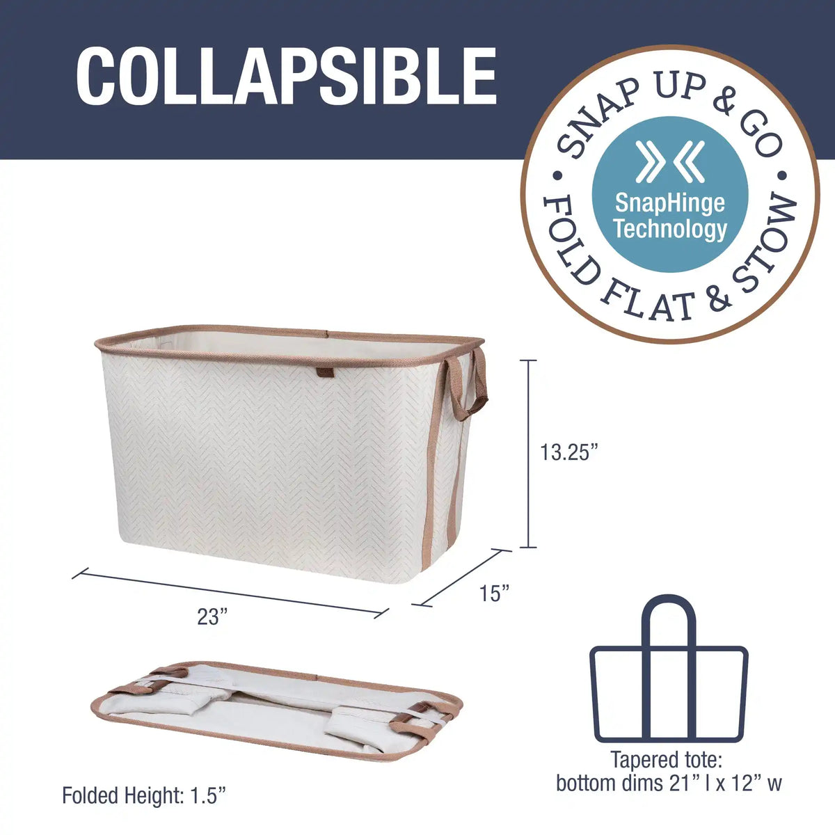 Collapsible Laundry Basket LUXE - Herringbone  Clevermade Australia