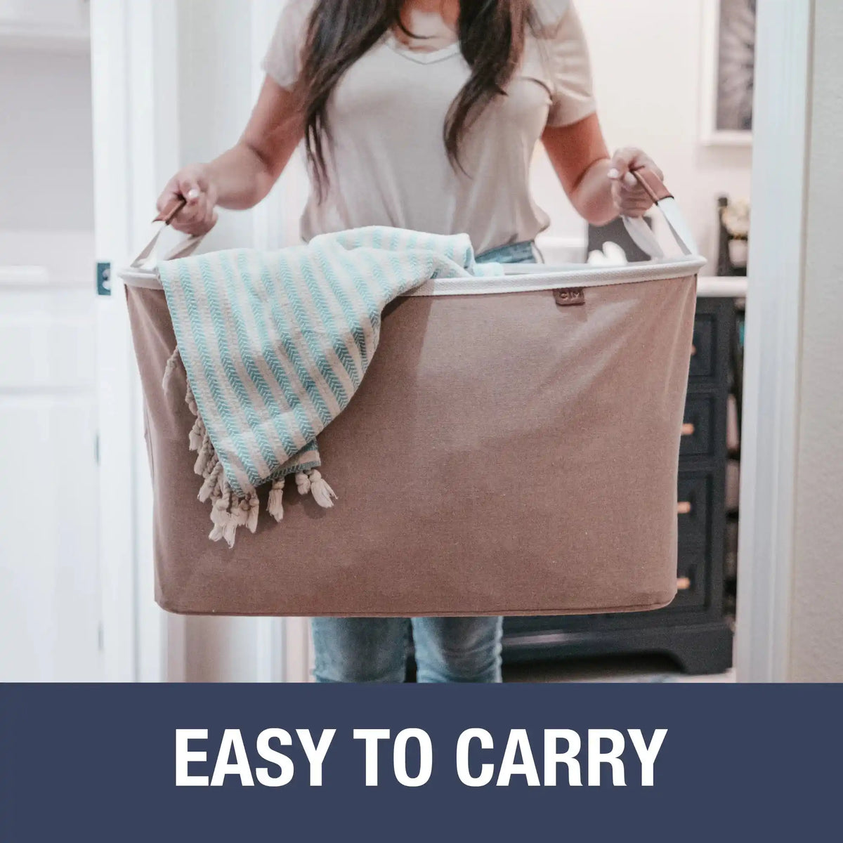 Collapsible Laundry Basket LUXE - Herringbone  Clevermade Australia