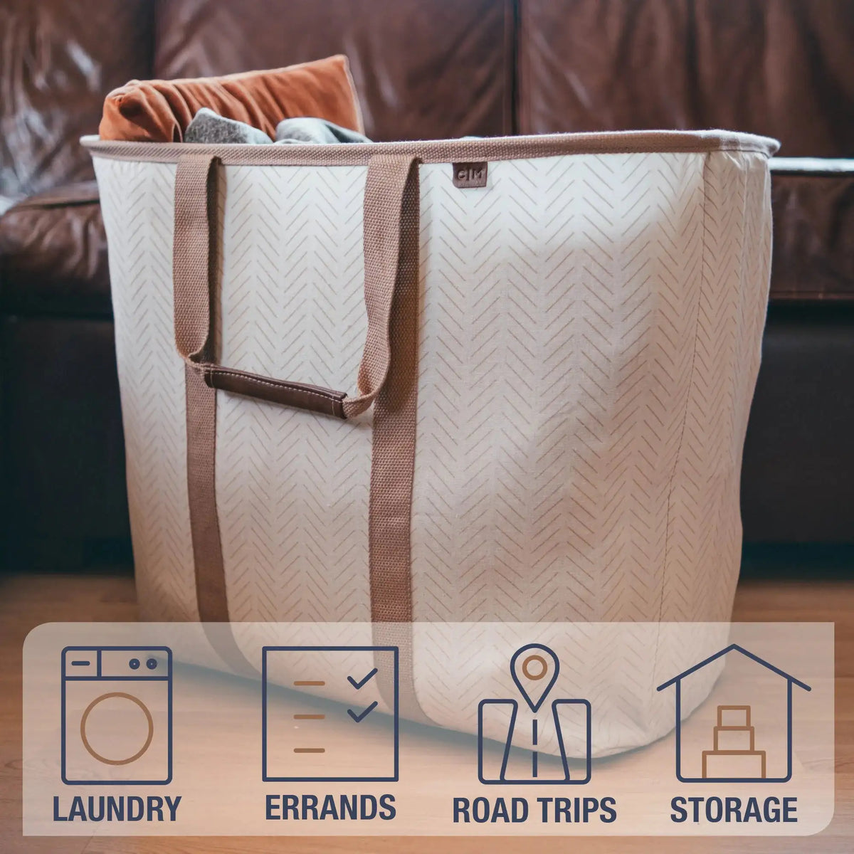 Collapsible Laundry Caddy LUXE - Herringbone  Clevermade Australia