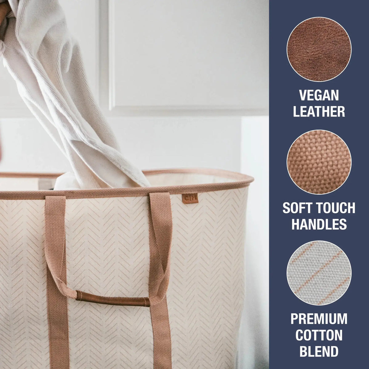 Collapsible Laundry Caddy LUXE - Herringbone  Clevermade Australia