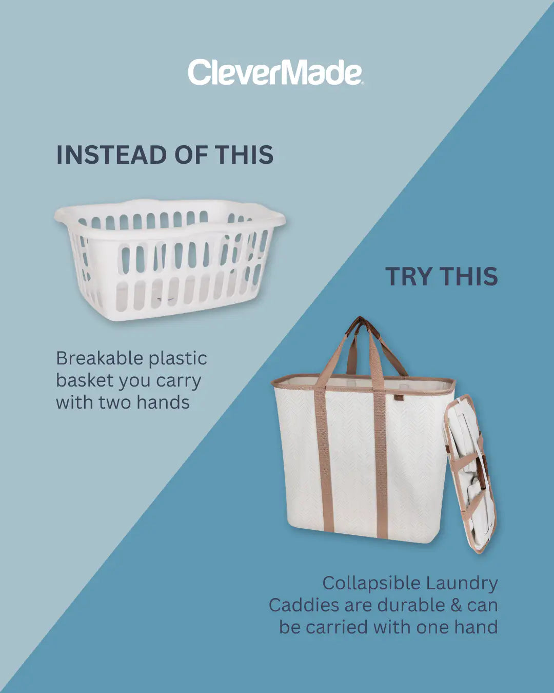 Collapsible Laundry Caddy LUXE - Herringbone  Clevermade Australia